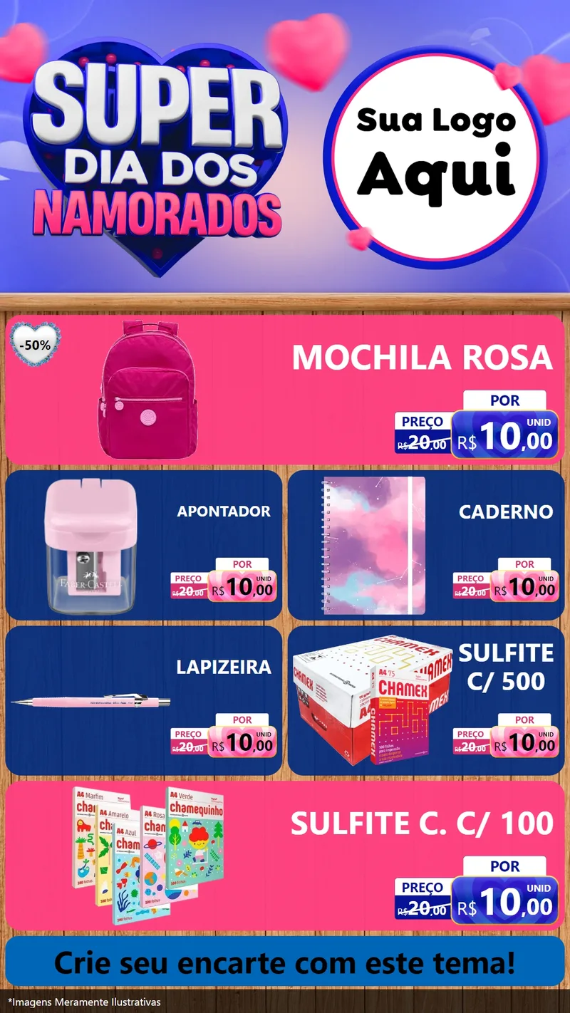 Modelo de TV para TV Vertical com o tema Super Dia dos Namorados para Papelaria