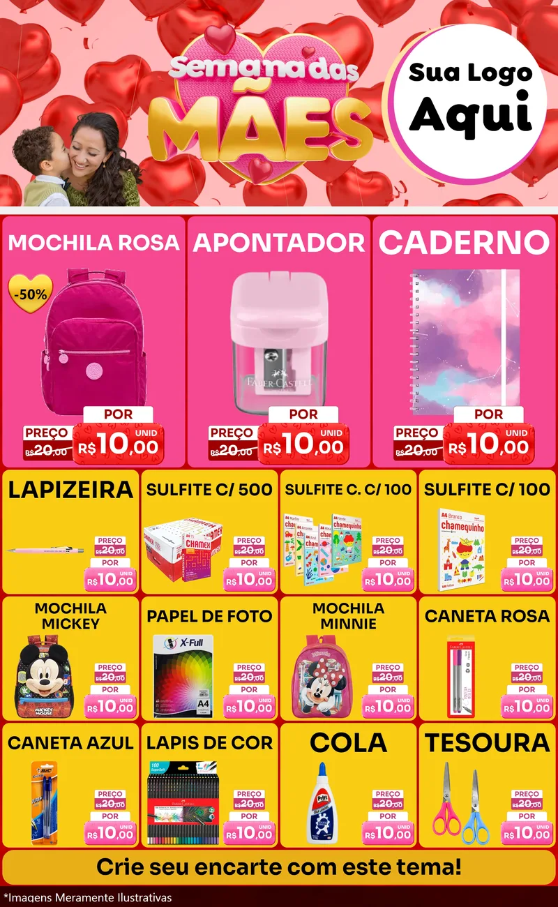 Modelo de Encarte para Encarte Grande com o tema Semana Das Mães para Papelaria