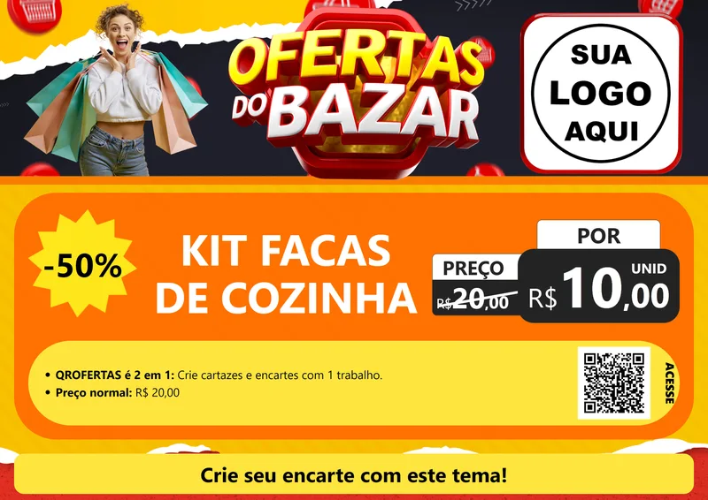 Modelo de Cartaz para Cartaz A4 Horizontal com o tema Ofertas do Bazar para Utilidades Domésticas