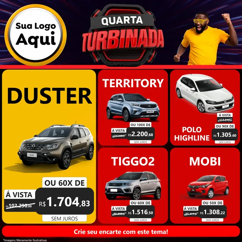 Modelo de Rede Social para Feed Facebook com o tema Quarta Turbinada para Concessionaria de Carros