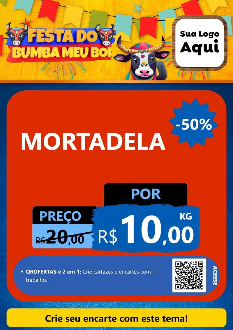 Modelo de Cartaz para Cartaz A4 Vertical com o tema Festa do Bumba Meu Boi para Frios e Laticínios