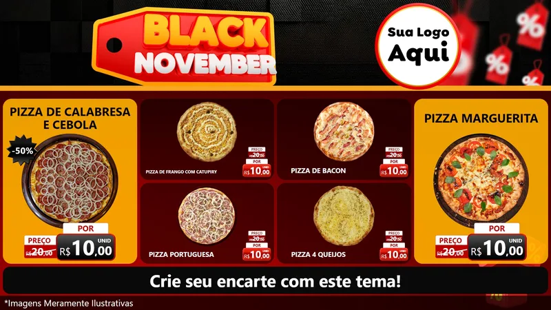 Modelo de TV para TV Horizontal com o tema Black November para Pizzaria