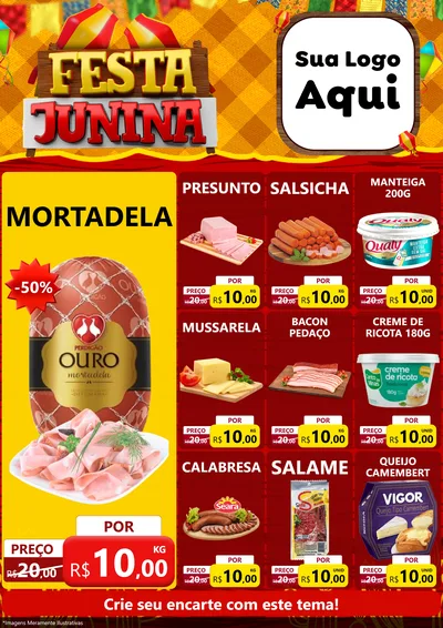 Modelo de Encarte para Encarte A4 Vertical com o tema Festa Junina para Frios e Laticínios