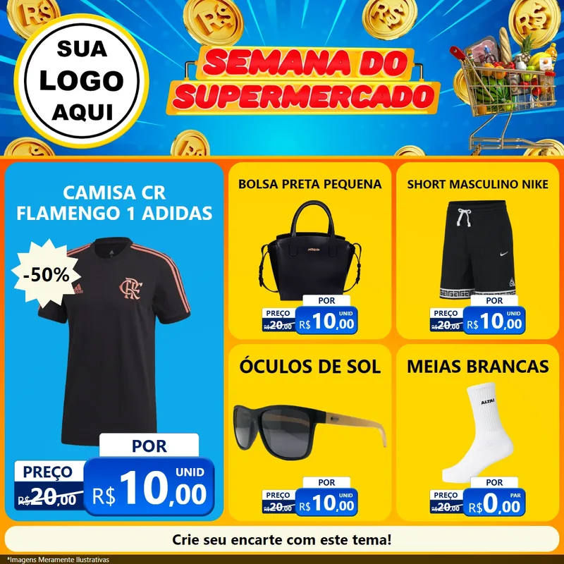Modelo de Rede Social para Feed Facebook com o tema Semana do Supermercado para Roupas e acessórios