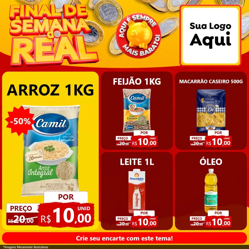Modelo de Rede Social para Feed Facebook com o tema Final de Semana do Real para Supermercado