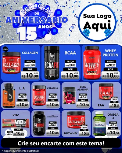 Modelo de Rede Social para Feed Instagram com o tema Promoção de Aniversário - 15 Anos para Suplementos alimentares