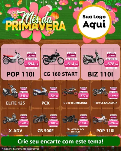 Modelo de Rede Social para Feed Instagram com o tema Mês da Primavera para Concessionaria de Motos