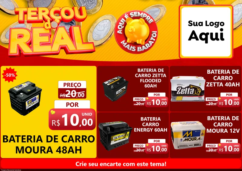 Modelo de Encarte para Encarte A4 Horizontal com o tema Terçou do Real para Baterias Elétricas