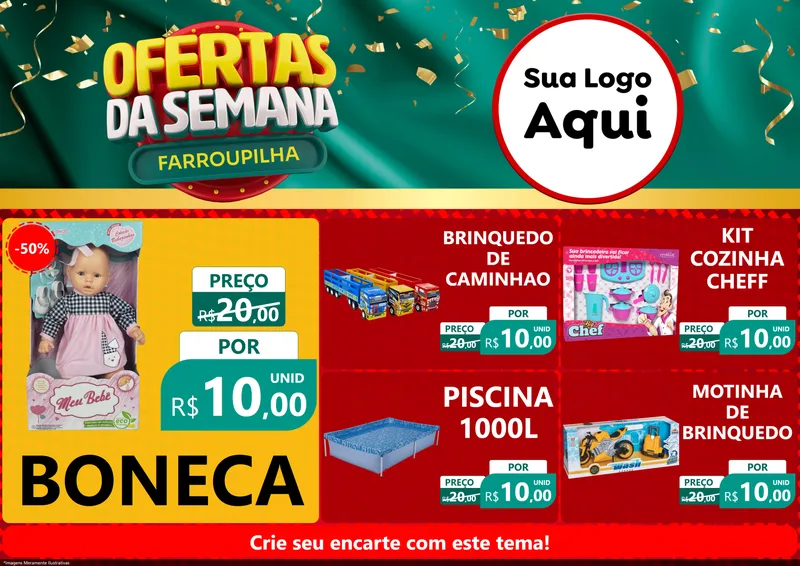 Modelo de Encarte para Encarte A4 Horizontal com o tema Ofertas da Semana Farroupilha para Brinquedos