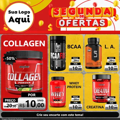 Modelo de Rede Social para Feed Facebook com o tema Segunda de Ofertas para Suplementos alimentares