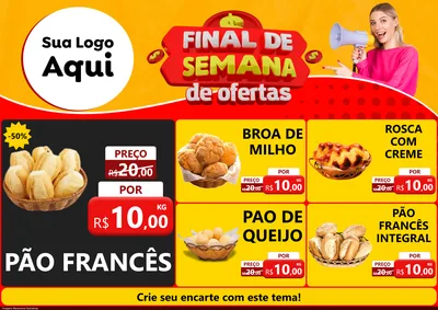 Modelo de Encarte para Encarte A4 Horizontal com o tema Final de Semana de Ofertas para Padaria