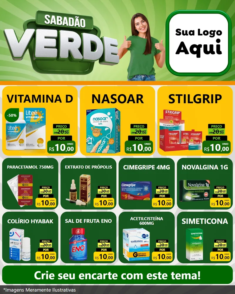 Modelo de Rede Social para Feed Instagram com o tema Sabadão Verde para Farmácia