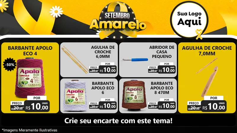 Modelo de TV para TV Horizontal com o tema Setembro Amarelo para Armarinho e Aviamentos