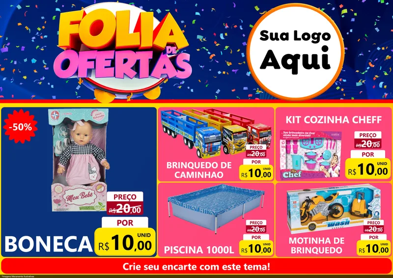 Modelo de Encarte para Encarte A4 Horizontal com o tema Folia de Ofertas para Brinquedos