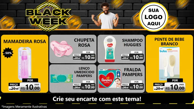 Modelo de TV para TV Horizontal com o tema Black Week para Bebês