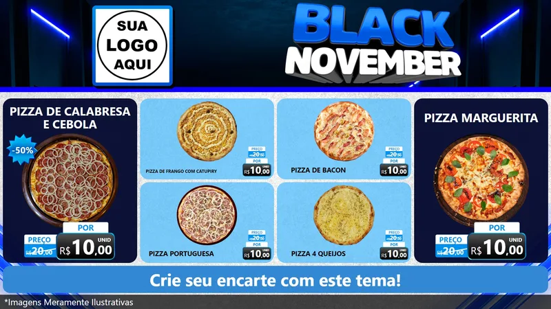 Modelo de TV para TV Horizontal com o tema Black November para Pizzaria