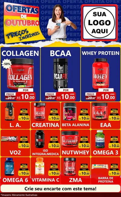 Modelo de Encarte para Encarte Grande com o tema Ofertas de Outubro - Preços Incríveis para Suplementos alimentares
