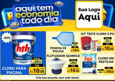 Modelo de Encarte para Encarte A4 Horizontal com o tema Aqui Tem Economia Todo Dia para Produtos para Piscina