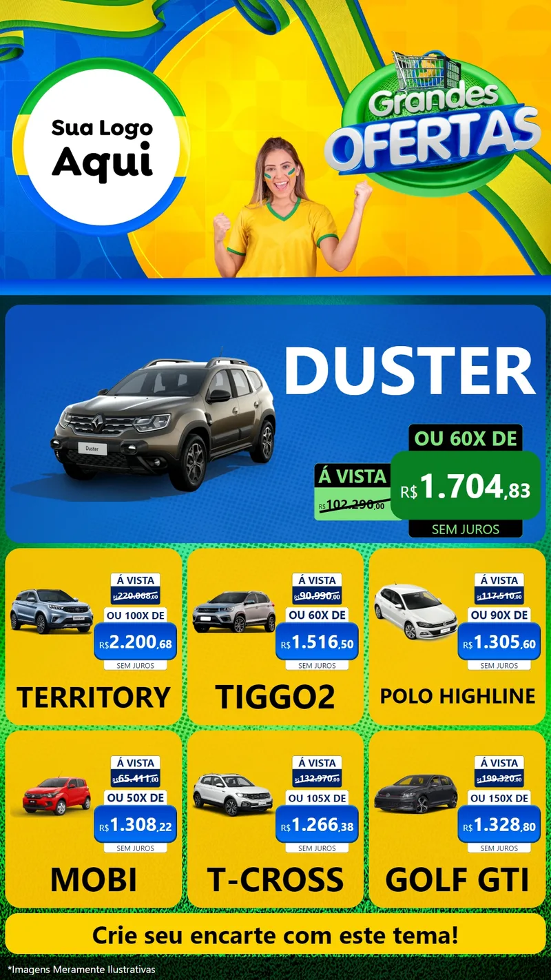 Modelo de Rede Social para Stories com o tema Grandes Ofertas para Concessionaria de Carros
