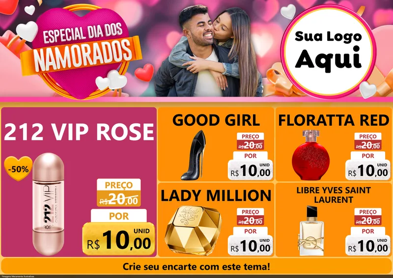 Modelo de Encarte para Encarte A4 Horizontal com o tema Especial Dia dos Namorados para Perfumes