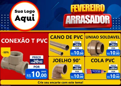 Modelo de Encarte para Encarte A4 Horizontal com o tema Fevereiro Arrasador para Tubos e conexões