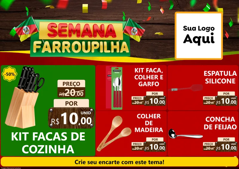 Modelo de Encarte para Encarte A4 Horizontal com o tema Semana Farroupilha para Utilidades Domésticas
