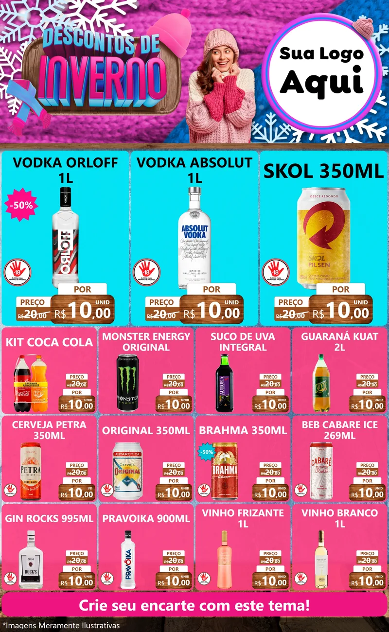 Modelo de Encarte para Encarte Grande com o tema Descontos de Inverno para Distribuidora de bebidas