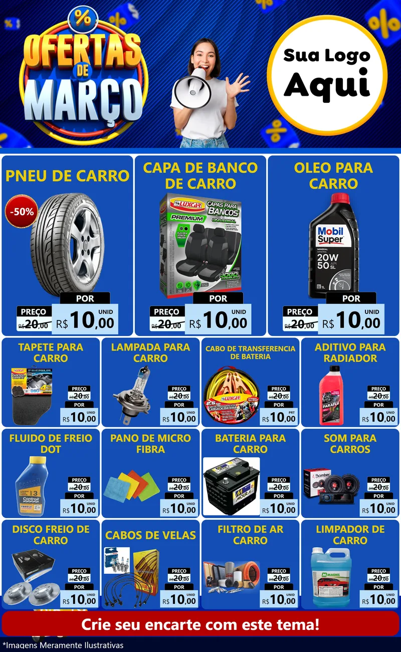 Modelo de Encarte para Encarte Grande com o tema Ofertas de Março para Auto peças