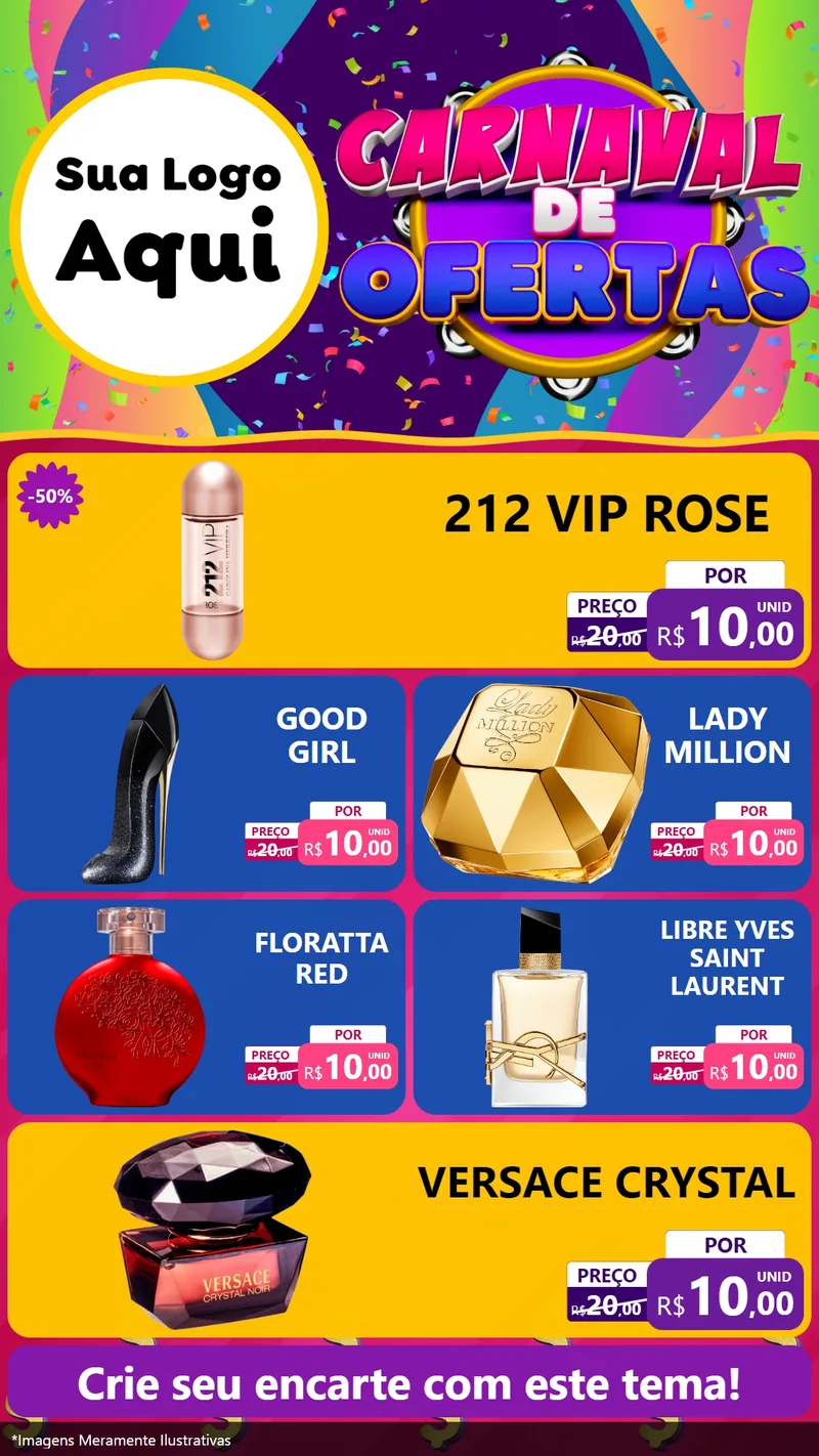 Modelo de TV para TV Vertical com o tema Carnaval de Ofertas para Perfumes
