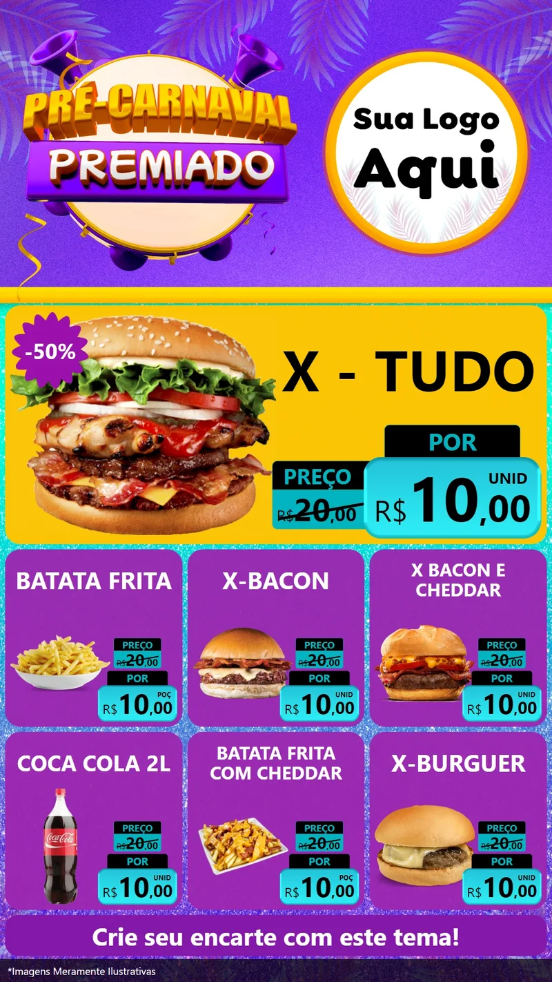 Modelo de Rede Social para Stories com o tema Pré-Carnaval Premiado para Hamburgueria