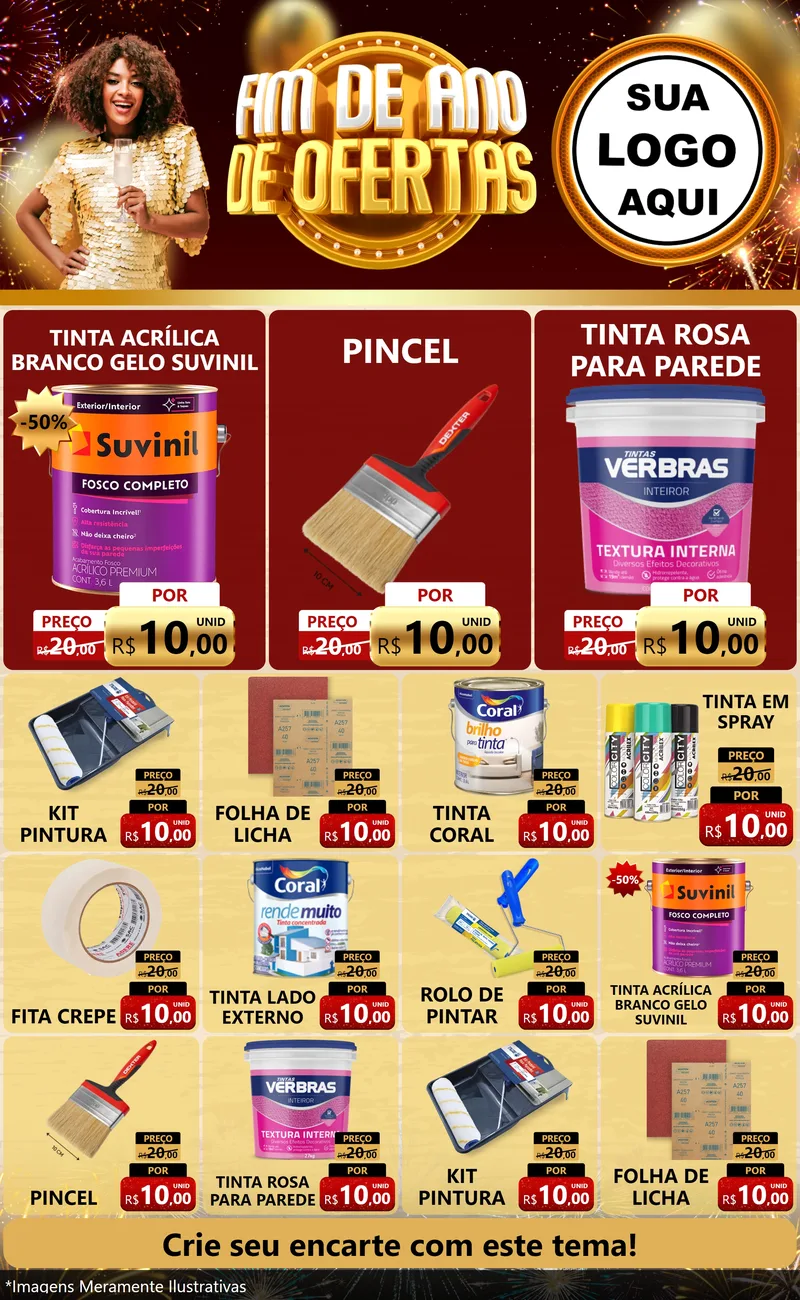 Modelo de Encarte para Encarte Grande com o tema Fim de Ano de Ofertas para Tintas e Ferramentas