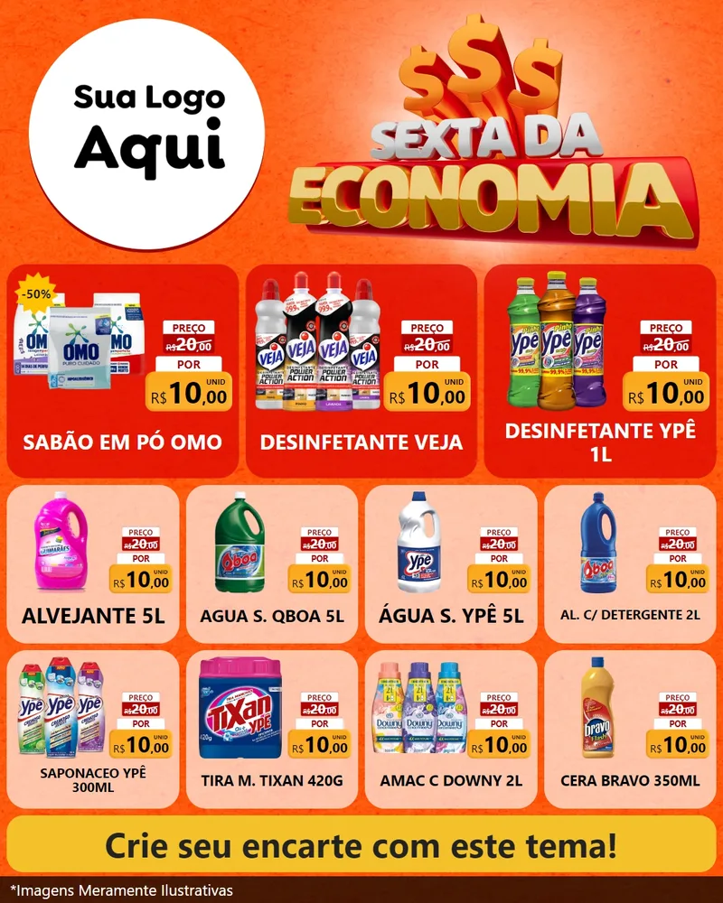Modelo de Rede Social para Feed Instagram com o tema Sexta da Economia para Produtos de Limpeza