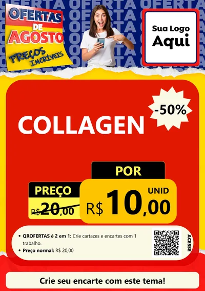 Modelo de Cartaz para Cartaz A4 Vertical com o tema Ofertas de Agosto - Preços Incríveis para Suplementos alimentares