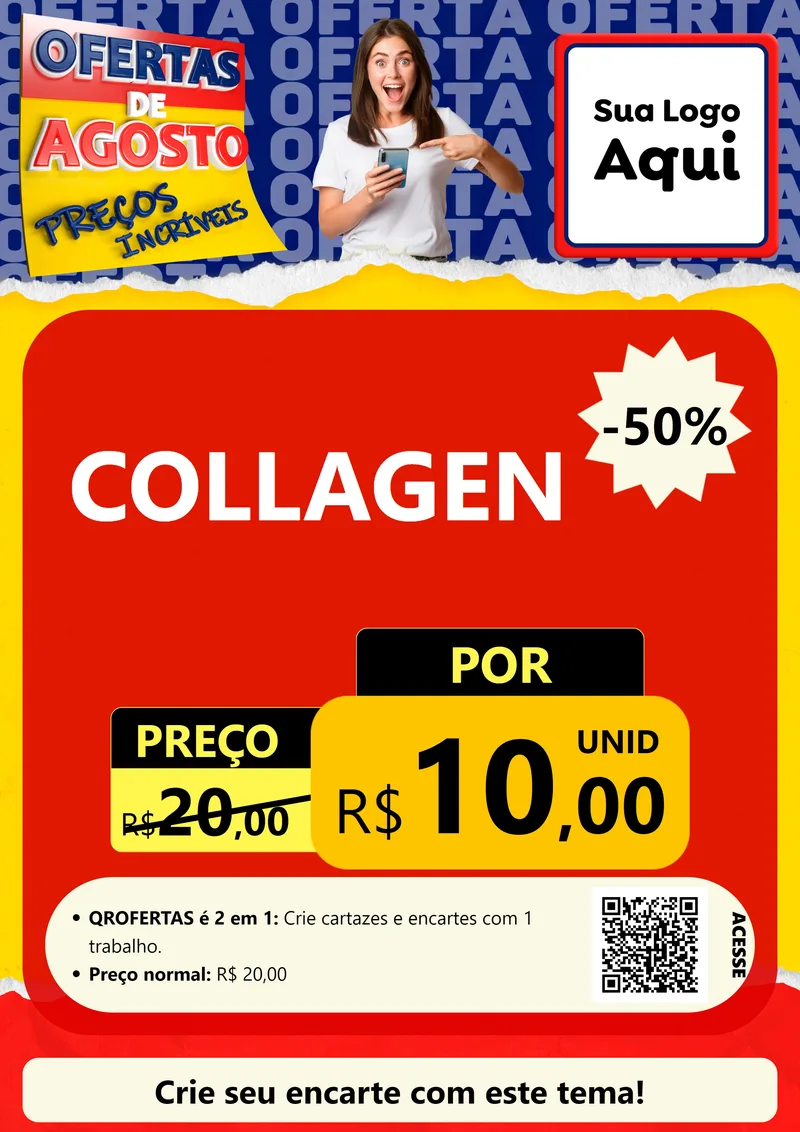 Modelo de Cartaz para Cartaz A4 Vertical com o tema Ofertas de Agosto - Preços Incríveis para Suplementos alimentares
