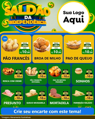 Modelo de Rede Social para Feed Instagram com o tema Saldão da Indepêndencia para Padaria