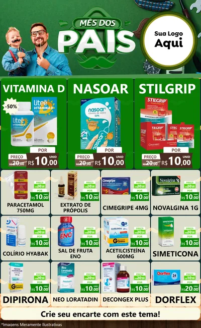 Modelo de Encarte para Encarte Grande com o tema Mês dos Pais para Farmácia