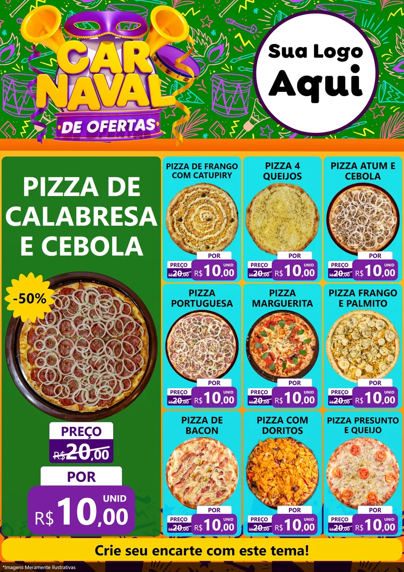 Modelo de Encarte para Encarte A4 Vertical com o tema Carnaval de Ofertas para Pizzaria