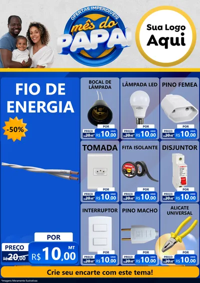Modelo de Encarte para Encarte A4 Vertical com o tema Ofertas Imperdíveis Mês Do Papai para Materiais Elétricos