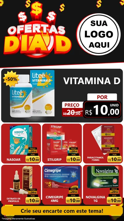 Modelo de Rede Social para Stories com o tema Ofertas Dia D para Farmácia