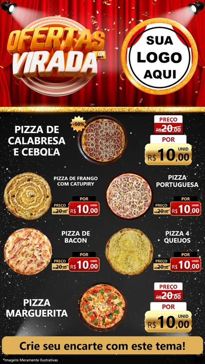 Modelo de TV para TV Vertical com o tema Ofertas da Virada para Pizzaria