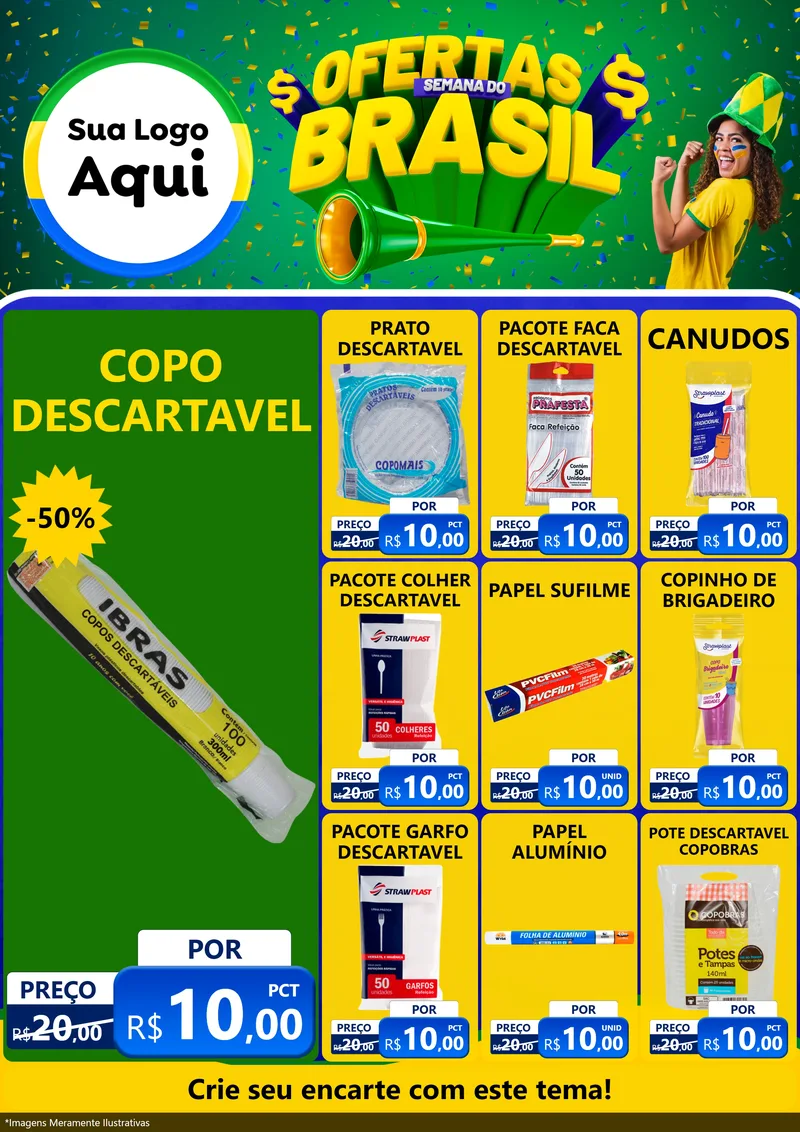 Modelo de Encarte para Encarte A4 Vertical com o tema Ofertas Semana do Brasil para Embalagens