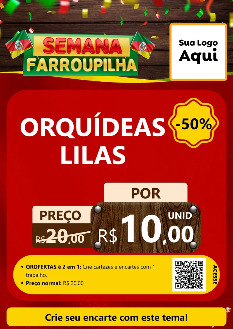 Modelo de Cartaz para Cartaz A4 Vertical com o tema Semana Farroupilha para Floricultura e jardim