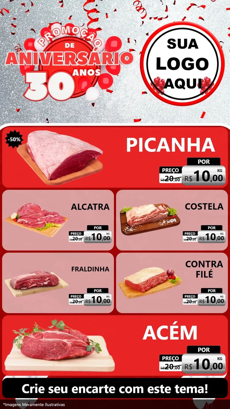 Modelo de TV para TV Vertical com o tema Promoção de Aniversário - 30 Anos para Açougue
