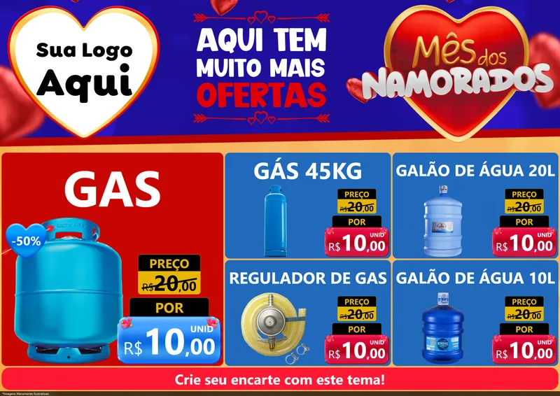 Modelo de Encarte para Encarte A4 Horizontal com o tema Mês dos Namorados para Água e gás