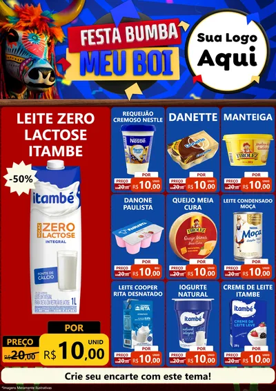 Modelo de Encarte para Encarte A4 Vertical com o tema Festa Bumba meu Boi para Frios e Laticínios