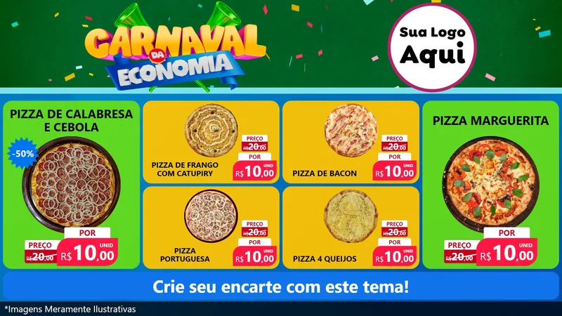 Modelo de TV para TV Horizontal com o tema Carnaval da Economia para Pizzaria
