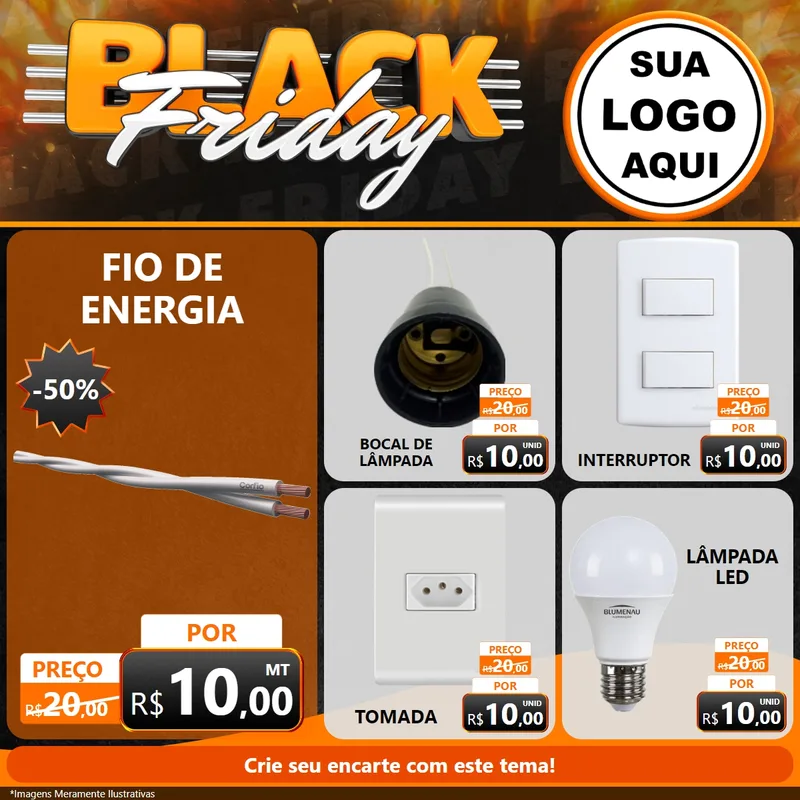 Modelo de Rede Social para Feed Facebook com o tema Black Friday para Materiais Elétricos