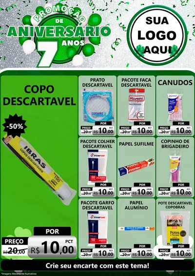 Modelo de Encarte para Encarte A4 Vertical com o tema Promoção de Aniversário - 7 Anos para Embalagens