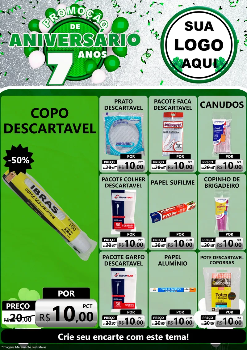 Modelo de Encarte para Encarte A4 Vertical com o tema Promoção de Aniversário - 7 Anos para Embalagens