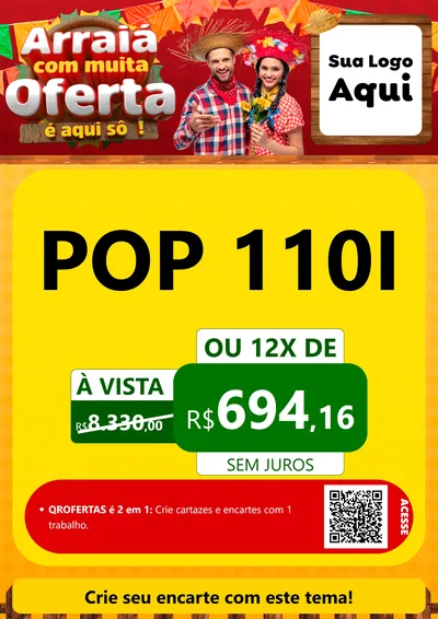 Modelo de Cartaz para Cartaz A4 Vertical com o tema Arraiá Com Muita Oferta - É Aqui Sô! para Concessionaria de Motos